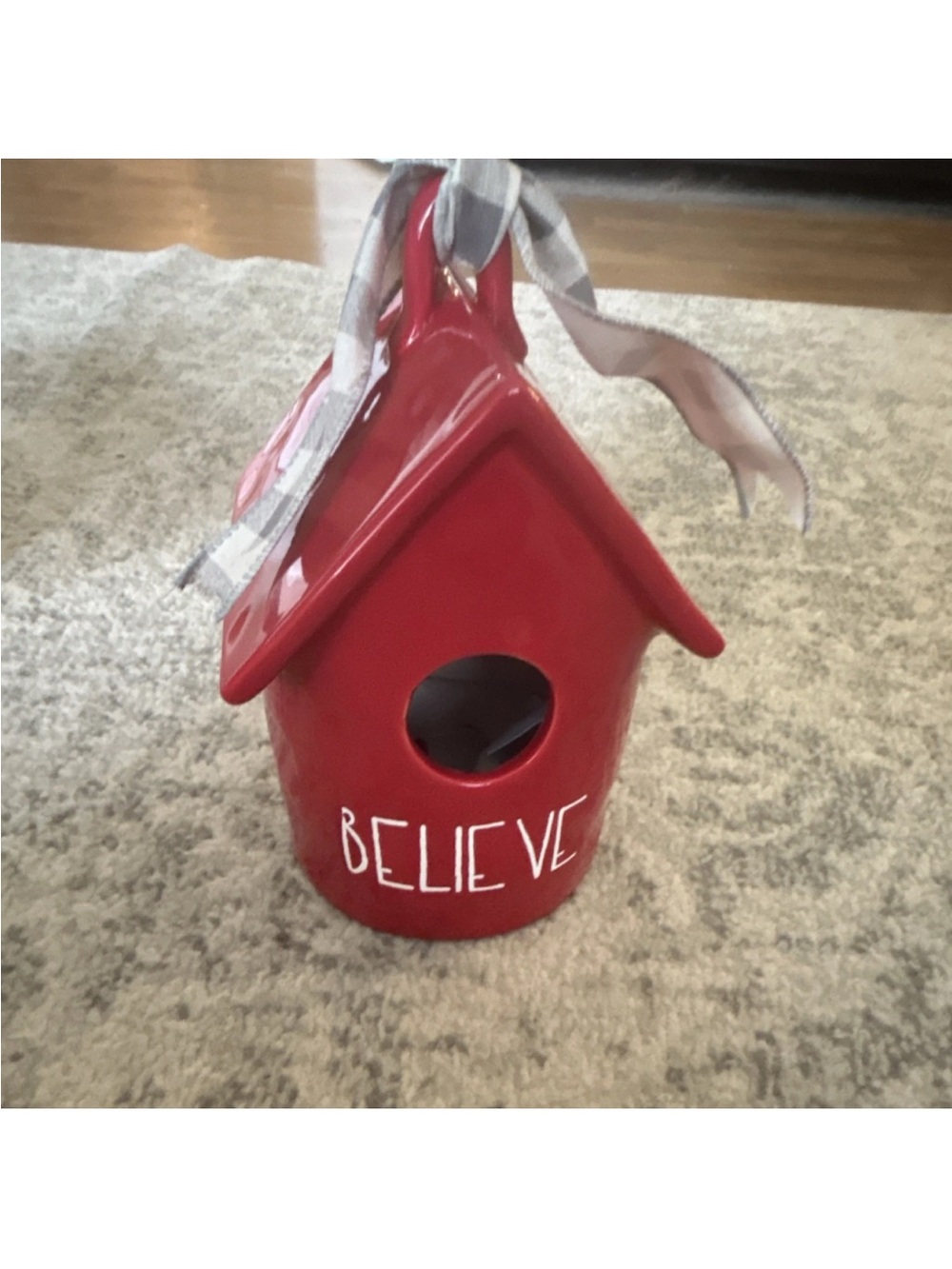 Red 'Believe' Ceramic Birdhouse Ornament very rare, hard to find